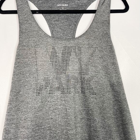 Ivy Park Laser Cut Logo Racerback Tank Top Heather Gray Womens Medium M Workout - Picture 3 of 10